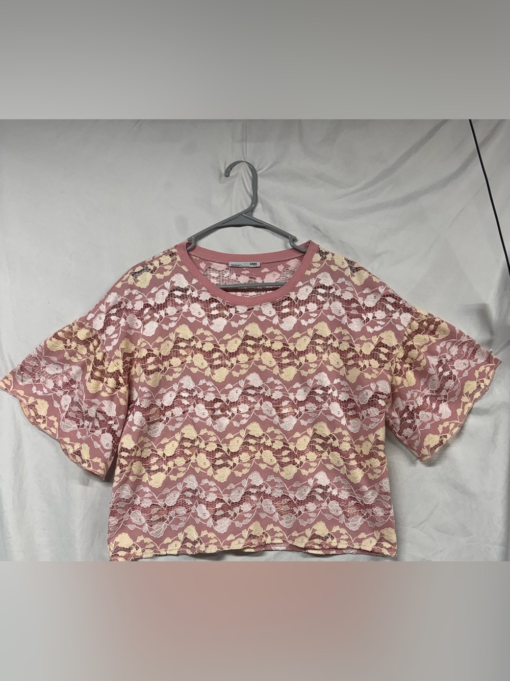 Zara Pink and Cream Lace Overlay Crop Top